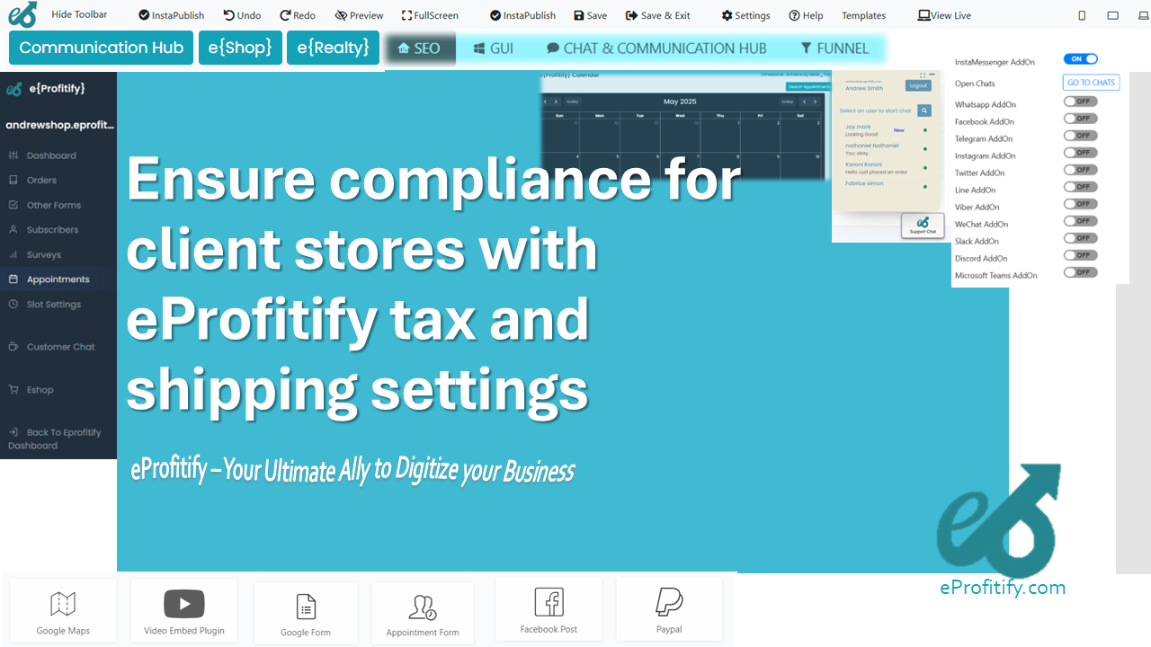 Ensure compliance for client stores with eProfitify tax and shipping settings